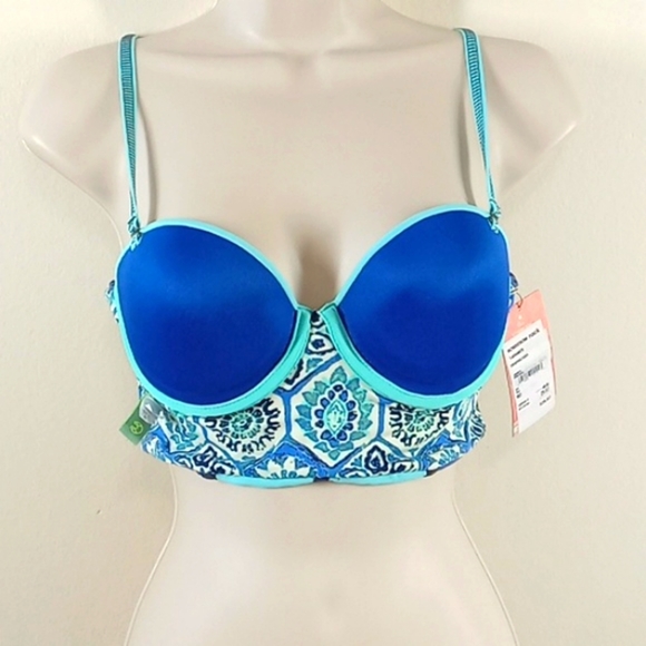 NEW MAAJI REVERSIBLE Bikini Top Blue  Aqua SMALL Swim Vacation Summer Underwire - Picture 1 of 8